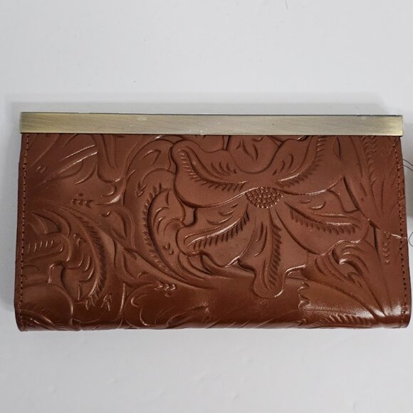NWT PATRICIA NASH Cauchy Wallet FLORENCE BROWN Tooled Leather Bi-fold Frame RFID - Picture 5 of 7